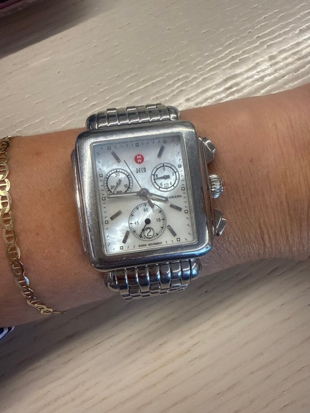 Michele Deco Chronograph Stainless Steel Watch - Mother of Pearl Dial